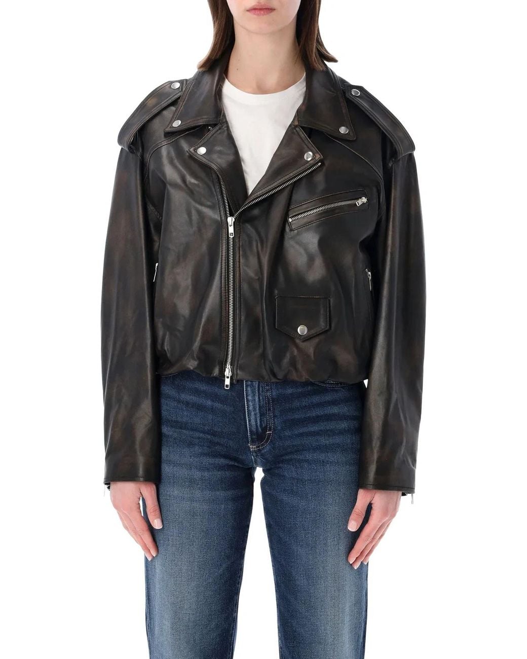 S.W.O.R.D Black Elastic Hem Leather Jacket