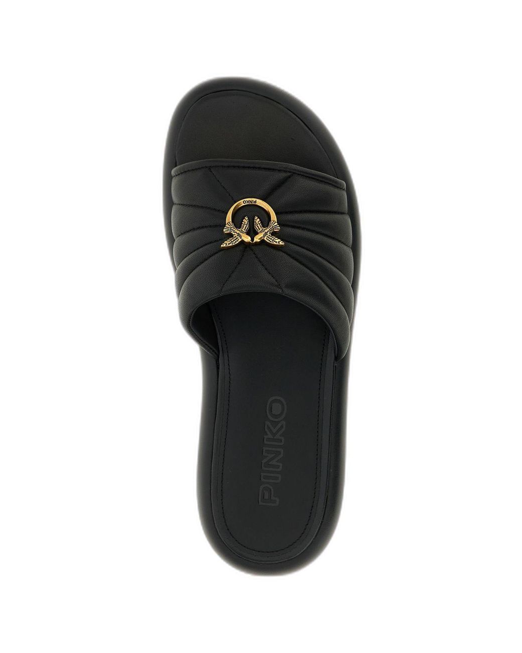 Pinko Black Love Birds Nappa Leather Slides