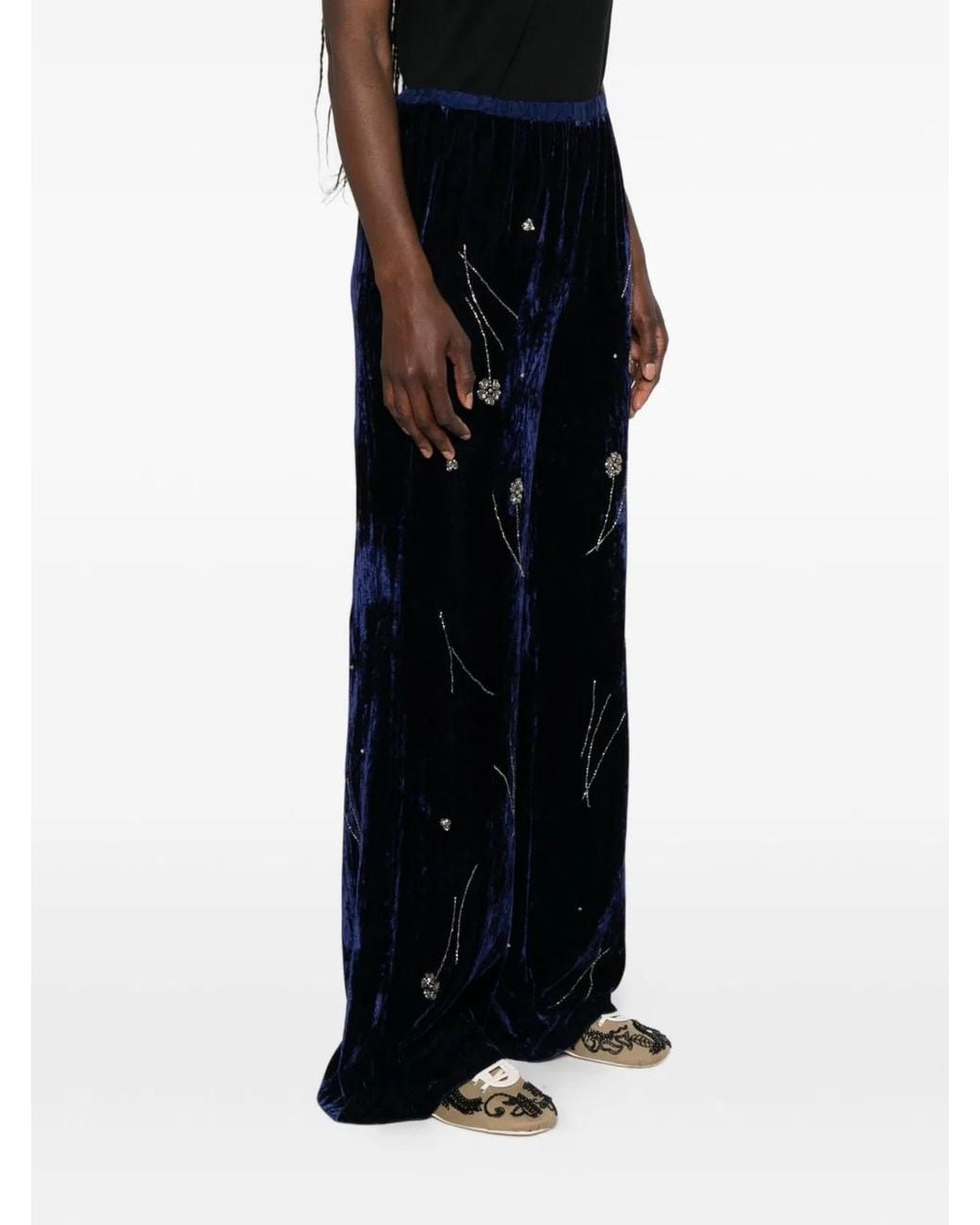 Forte_forte Black Embroidered Velvet Trousers