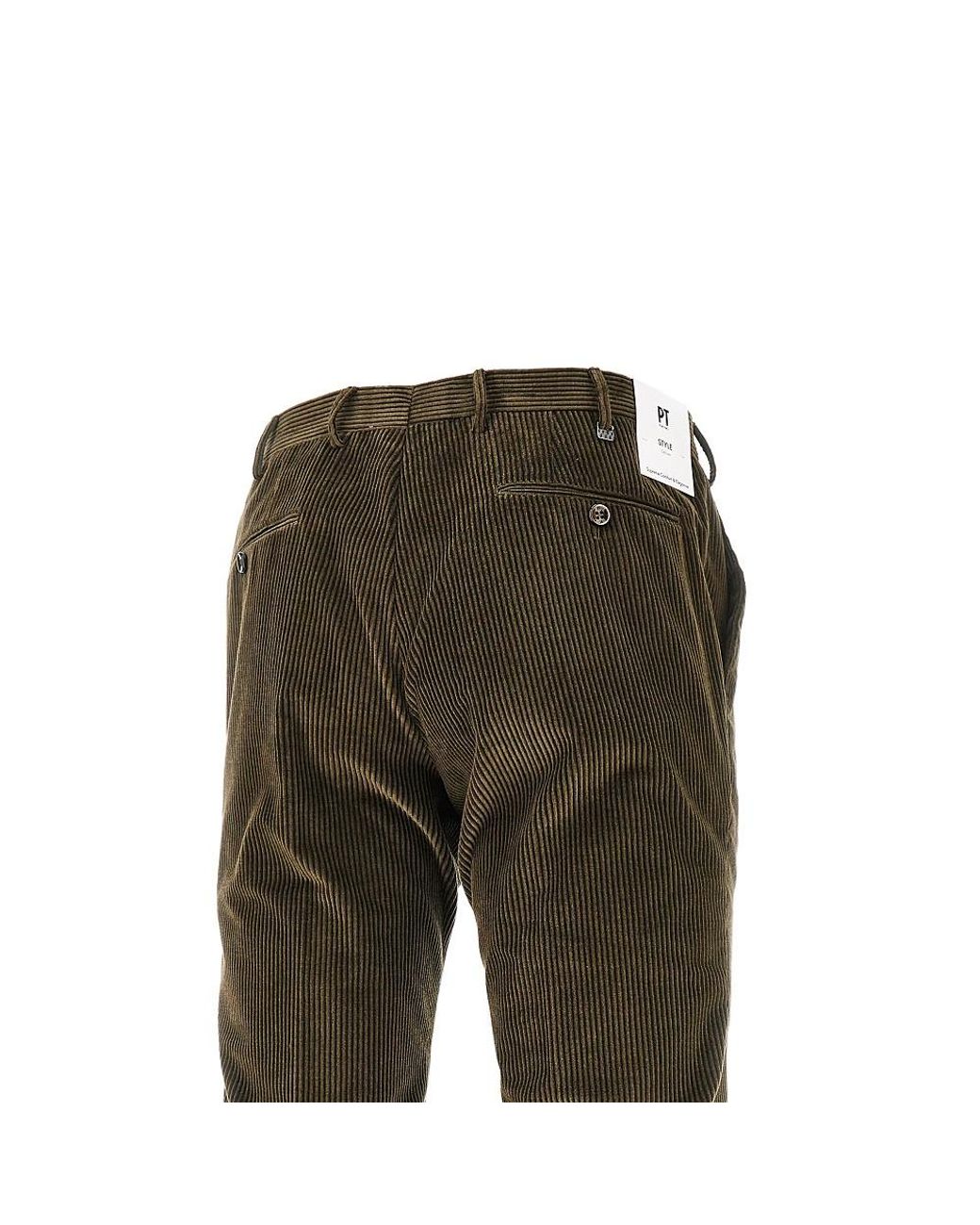 PT Torino Gray Corduroy Slim Fit Pants for men