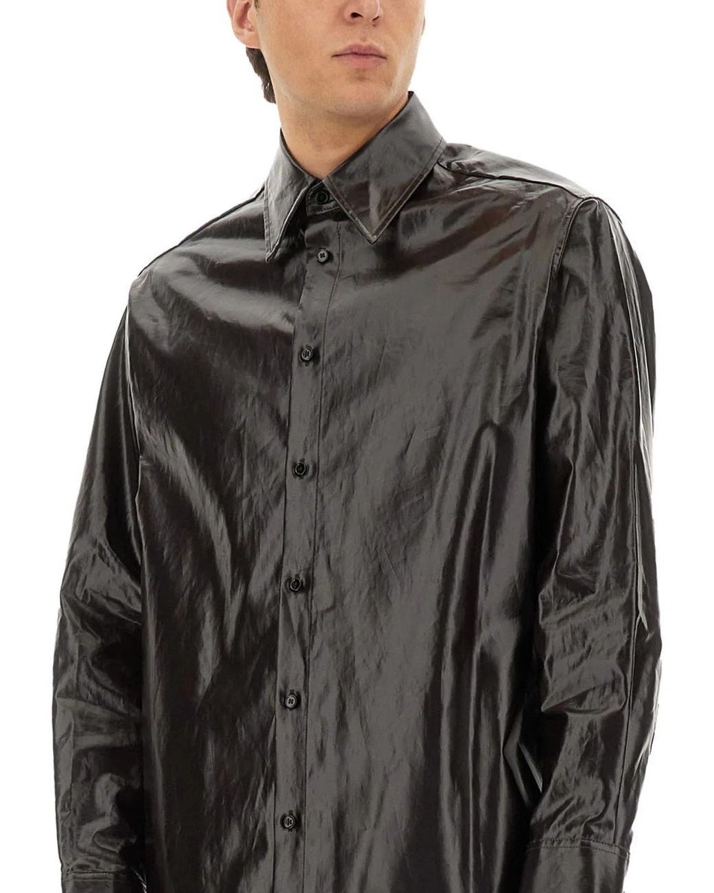 MM6 by Maison Margiela Gray Shiny Linen Shirt for men