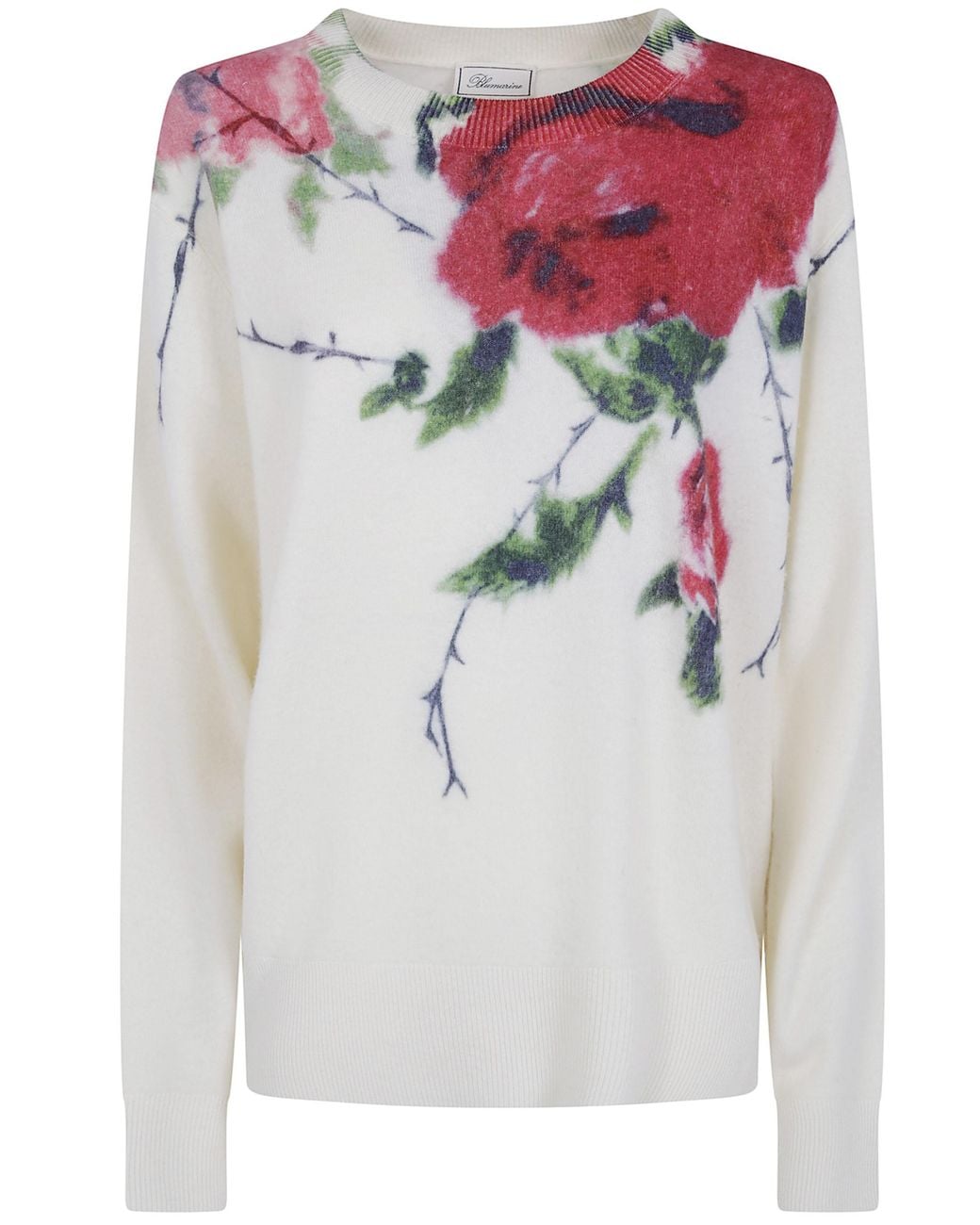 Blumarine White Rose Print Sweater