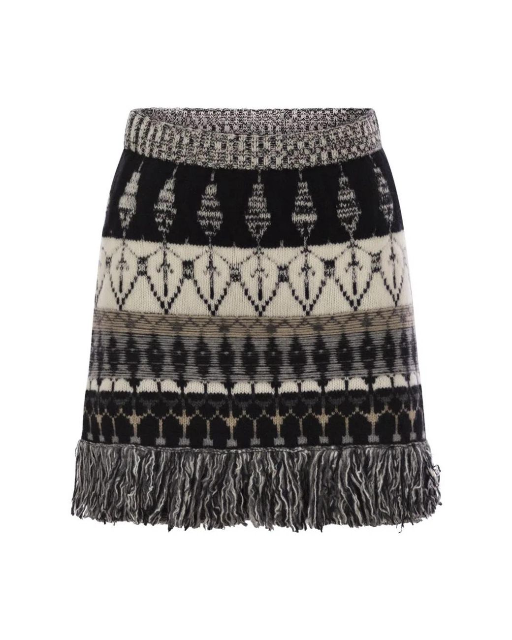 Vanisé Black Wool And Cashmere Blend Jacquard Skirt