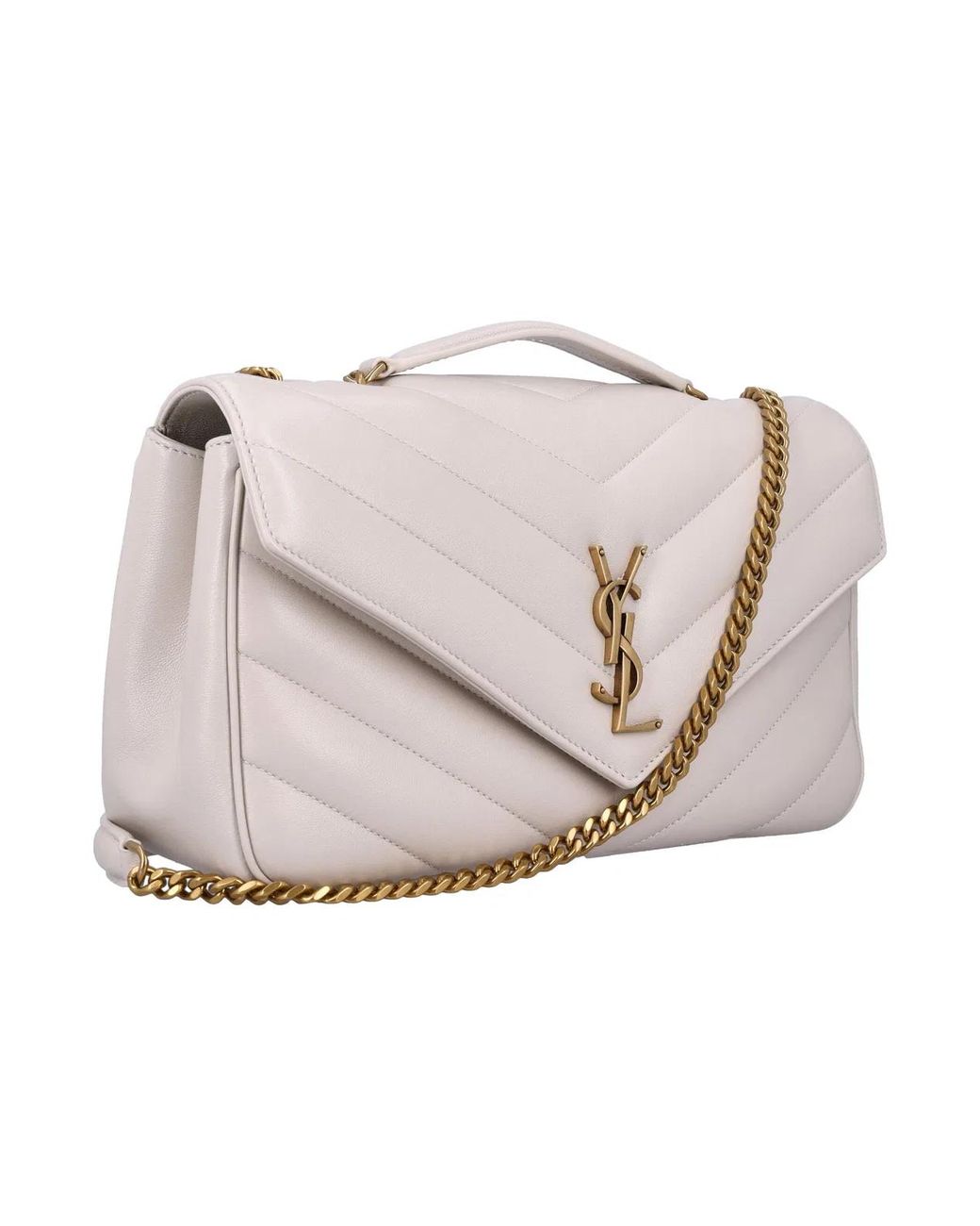 Saint Laurent Natural Loulou Medium Chevron-Quilted Lambskin Bag