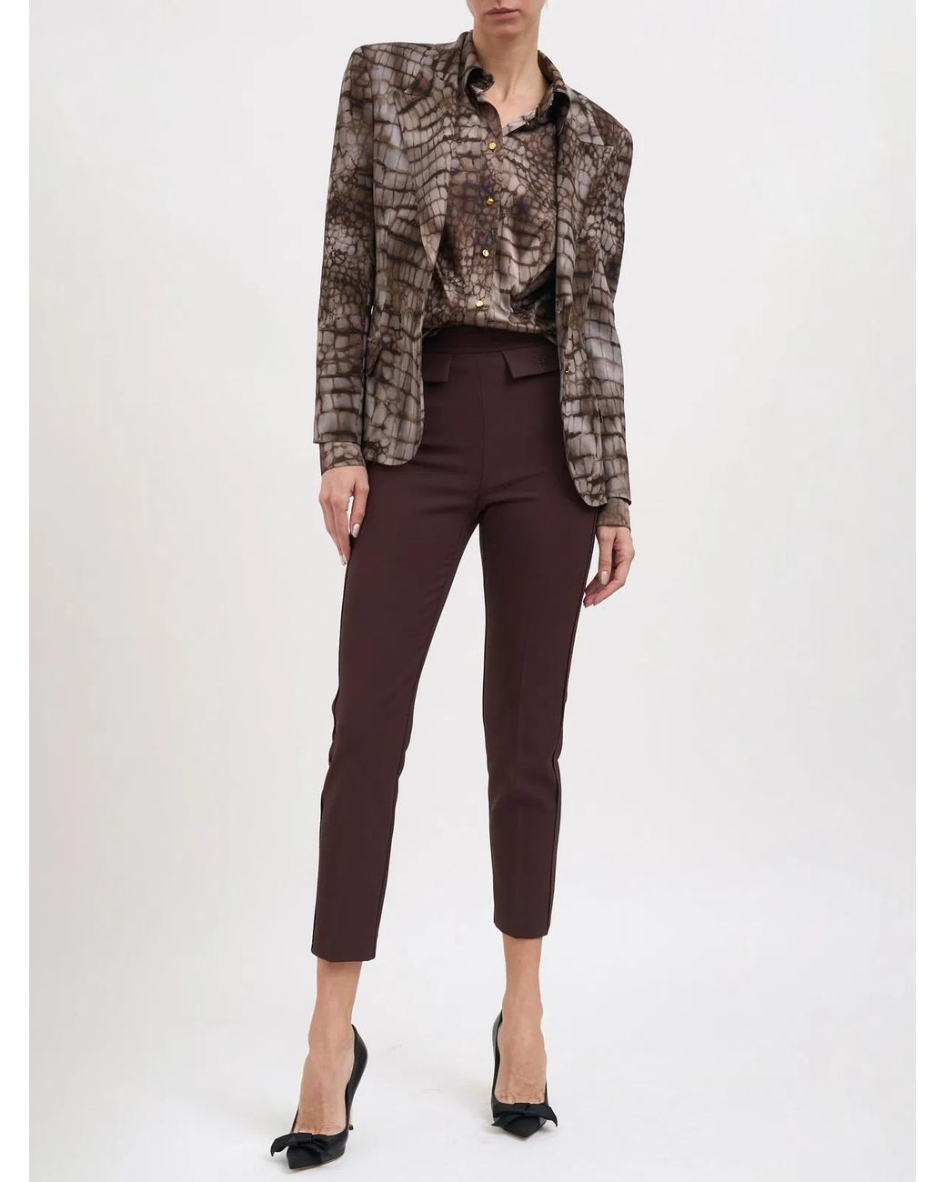 Elisabetta Franchi Brown Crêpe Jacket With Alligator Print
