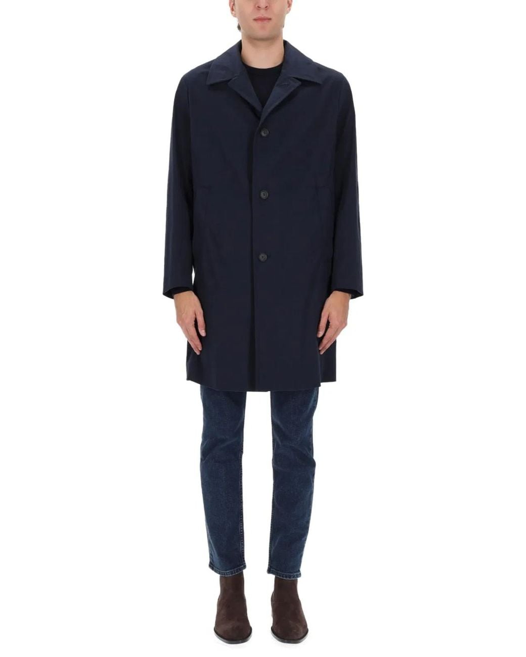 Boss Blue Cotton Blend Trench for men