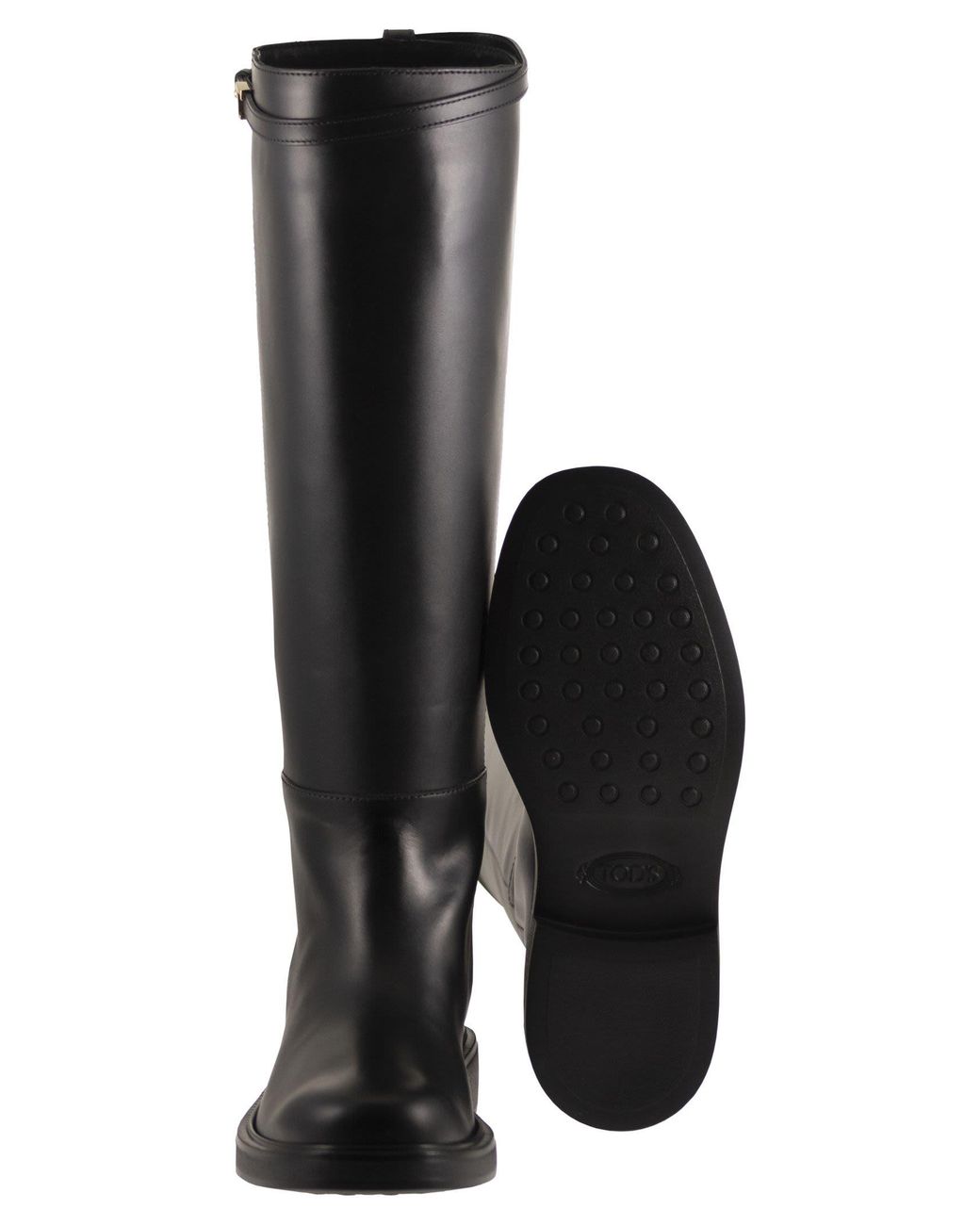 Tod's Black Calfskin Leather Knee-High Boots With T Detail