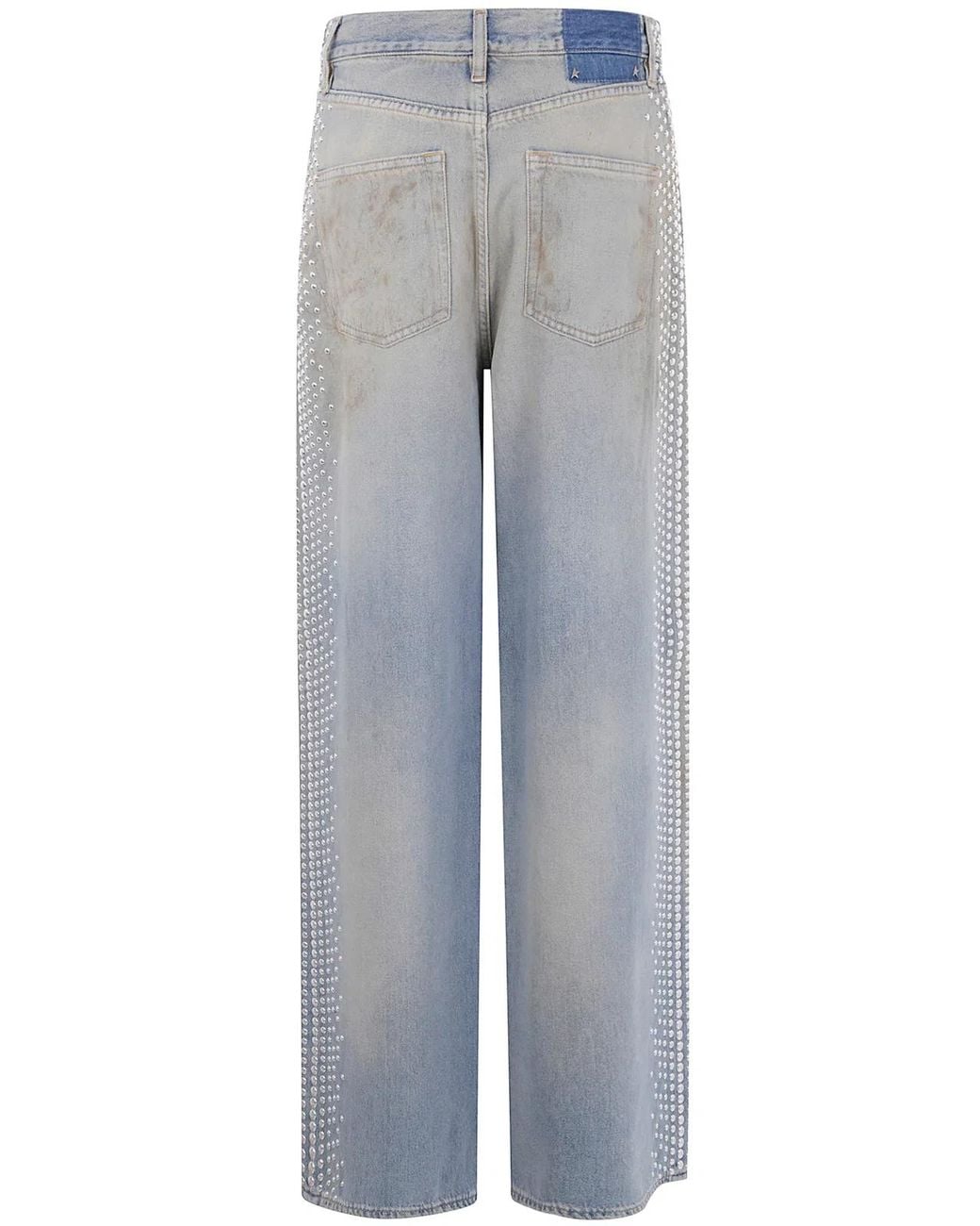 Golden Goose Deluxe Brand Blue "Journey W's" Melody Boyfriend Pant Cotton Denim Officina Wash With Studs On Side