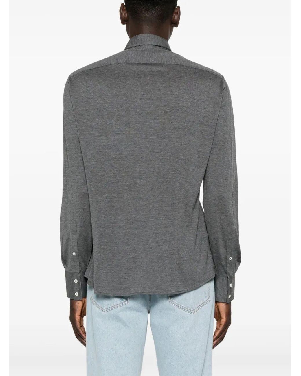 Brunello Cucinelli Gray Silk Shirt for men