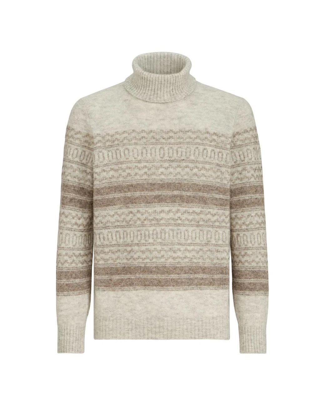 Brunello Cucinelli White Alpaca Cashmere And Wool Nordic Jacquard Turtleneck Sweater for men