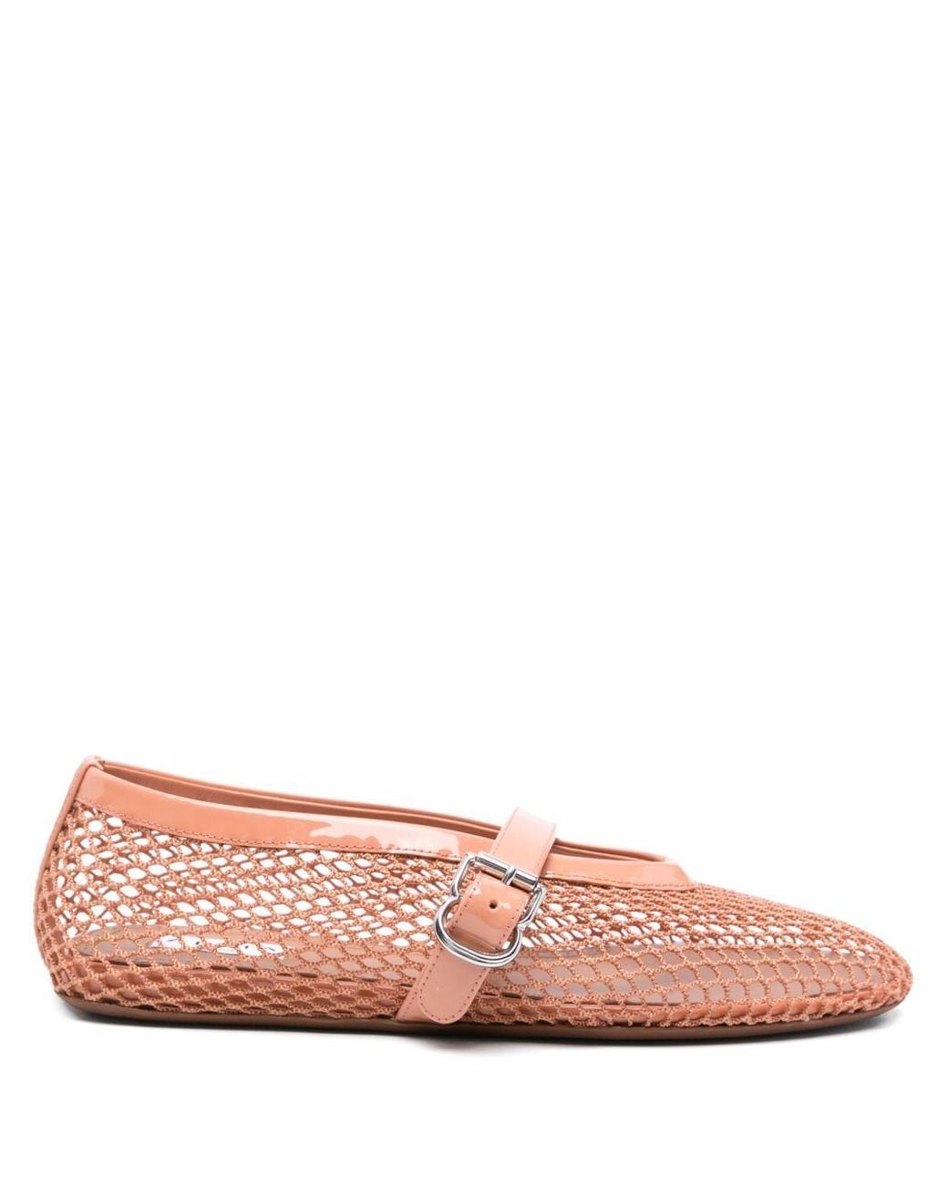 Alaïa Pink Nude Patent Leather Ballerina With Mesh