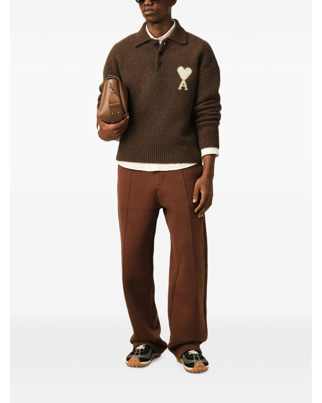 AMI Brown Chocolate Adc Alpaca Polo for men