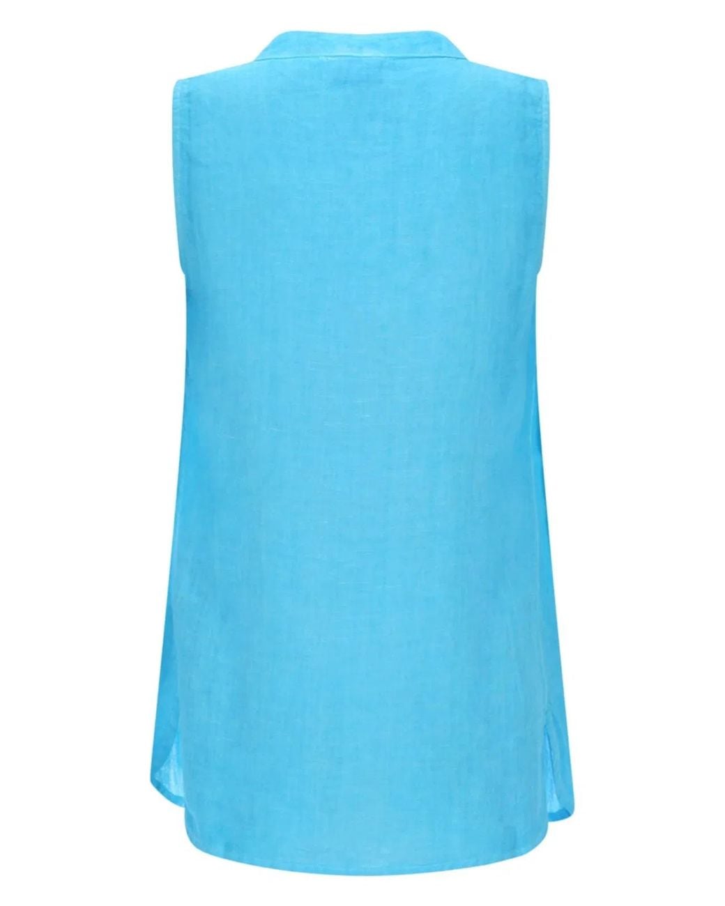 120% Lino Blue Top Smanicato A Camicia