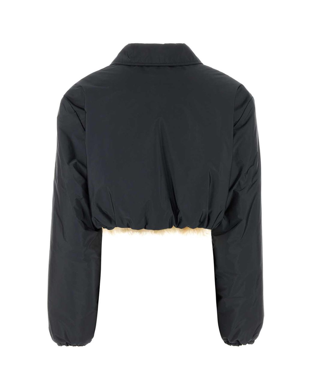 Miu Miu Black Recycled Nylon Jacket With Shearling Fur Lining