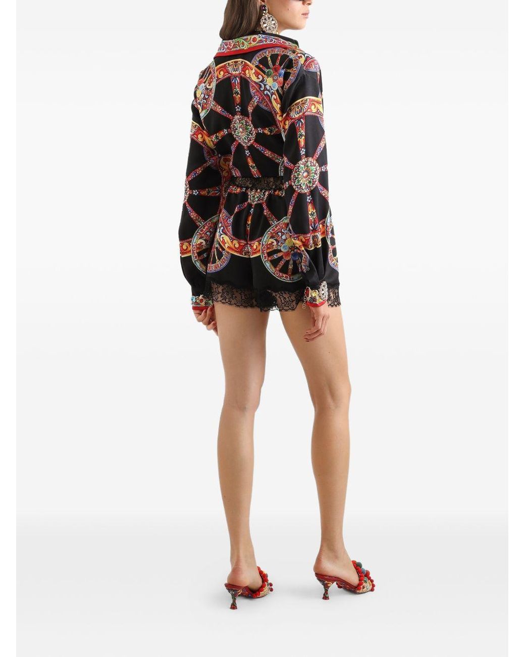 Dolce & Gabbana Black Combinaison Légère En Satin À Imprimé Carretto