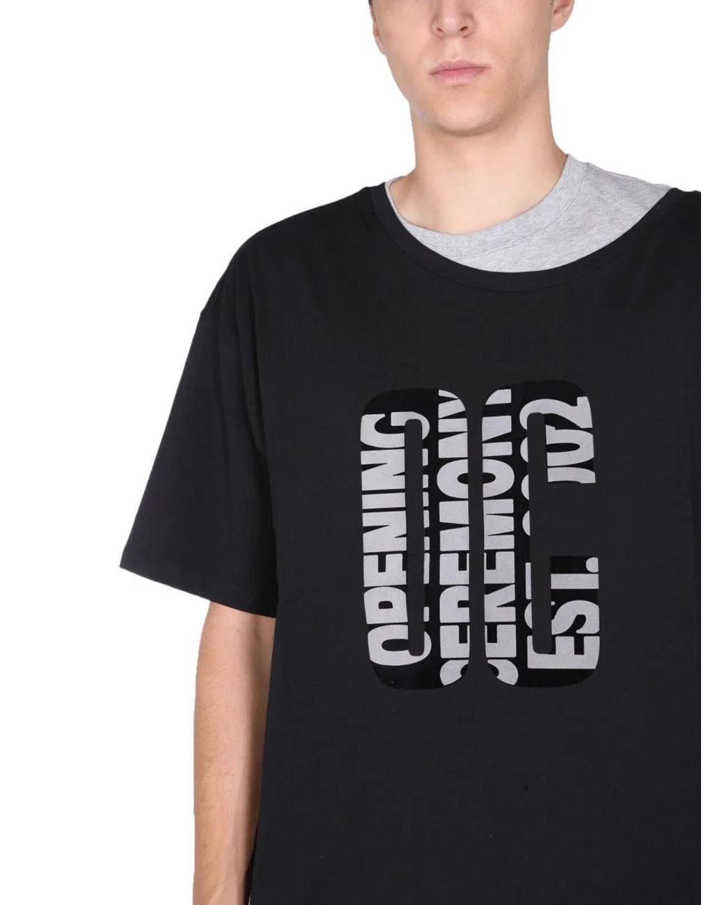 Opening Ceremony Black "Double Collar" T-Shirt for men
