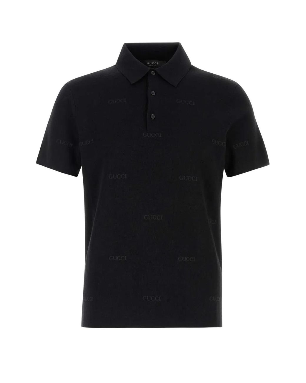 Gucci Black Jacquard Wool And Silk Polo Shirt for men