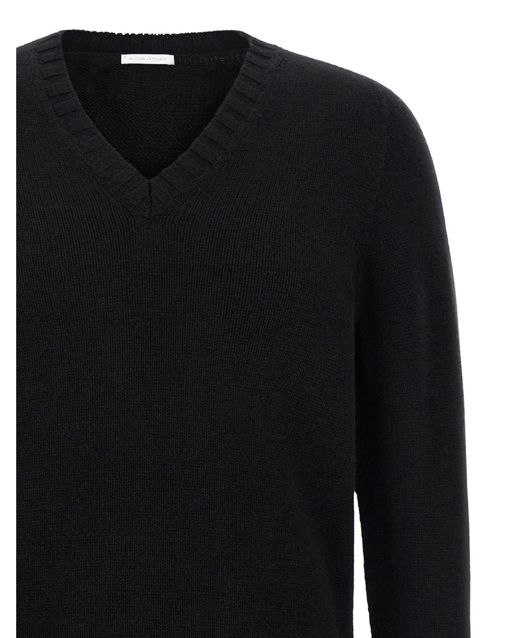 Oliver Lattughi Black Cashmere V-Sweater for men