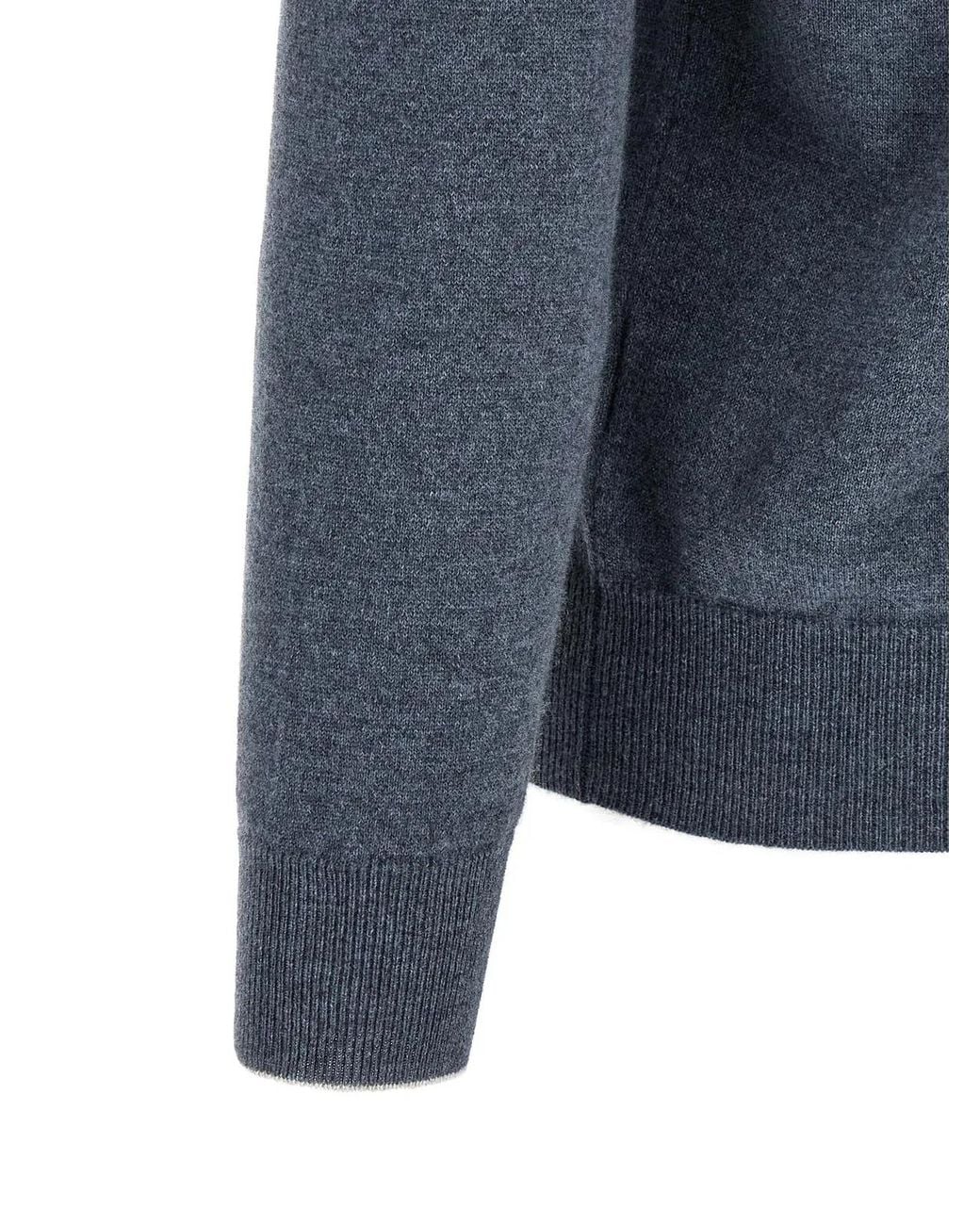 Brunello Cucinelli Blue Half-Zip Sweater for men