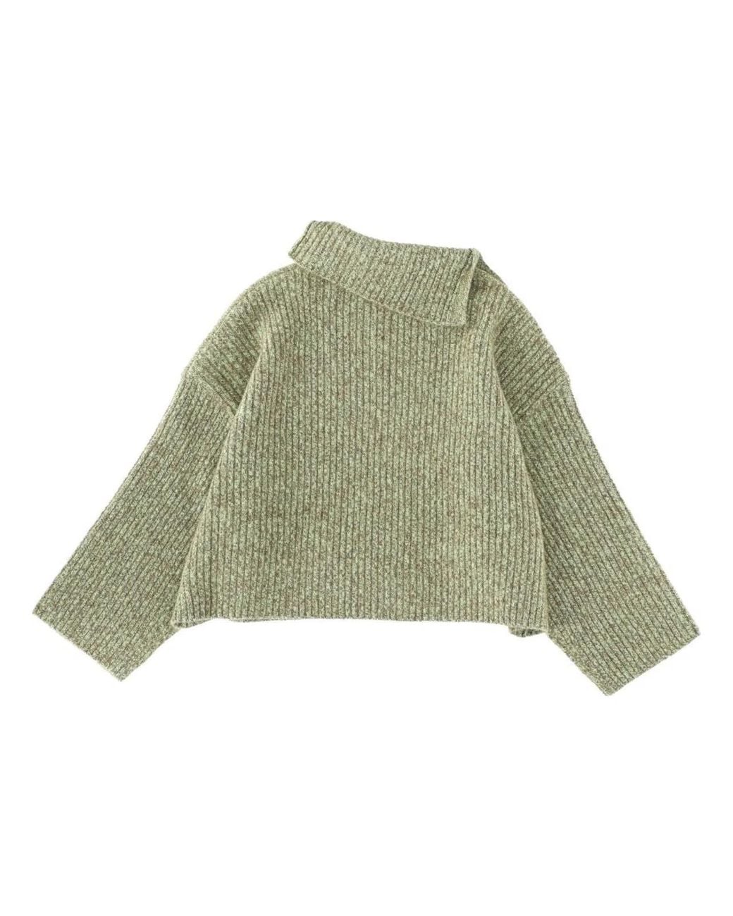 Ganni Green Sweater With Side Button Closure