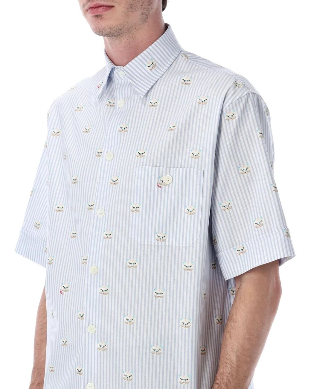 Valentino Garavani White Oxford Shirt With Le Chat De La Maison Print for men