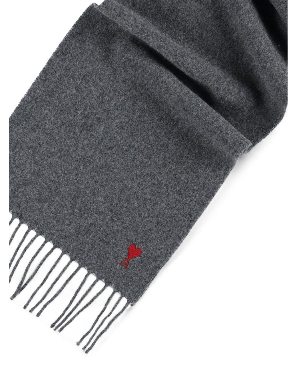 AMI Gray Ami De Coeur Wool Scarf
