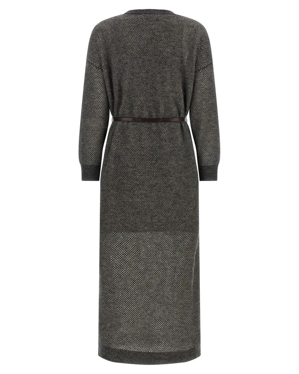 Brunello Cucinelli Gray Wool Midi Dress