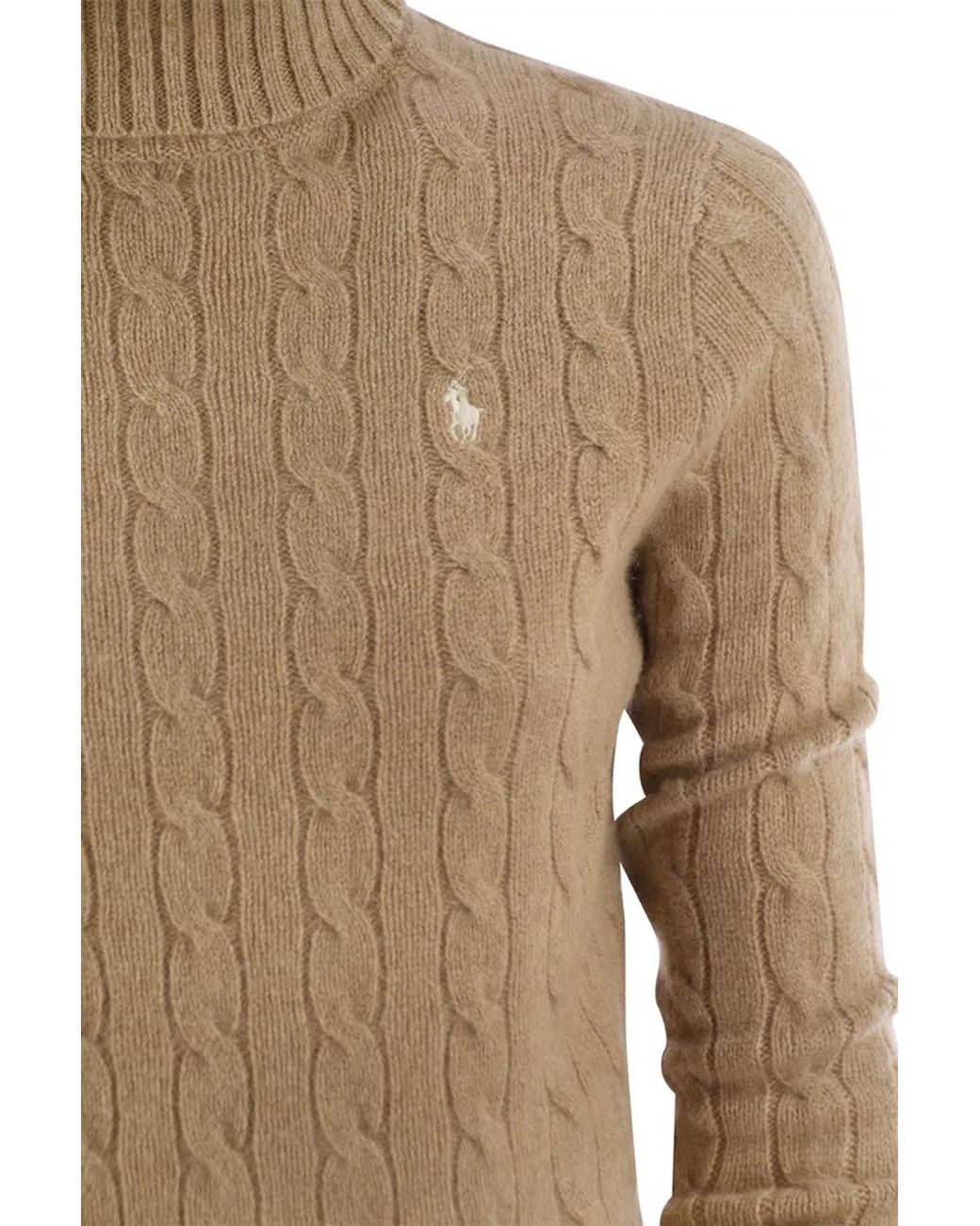 Polo Ralph Lauren Brown Wool And Cashmere Cable-Knit Turtleneck Sweater