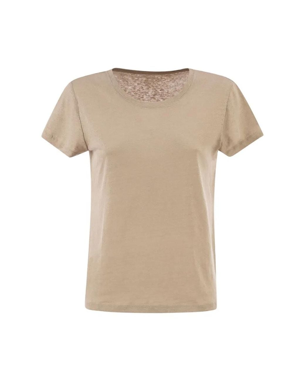Majestic Natural Stretch Linen T-Shirt With Round Neckline