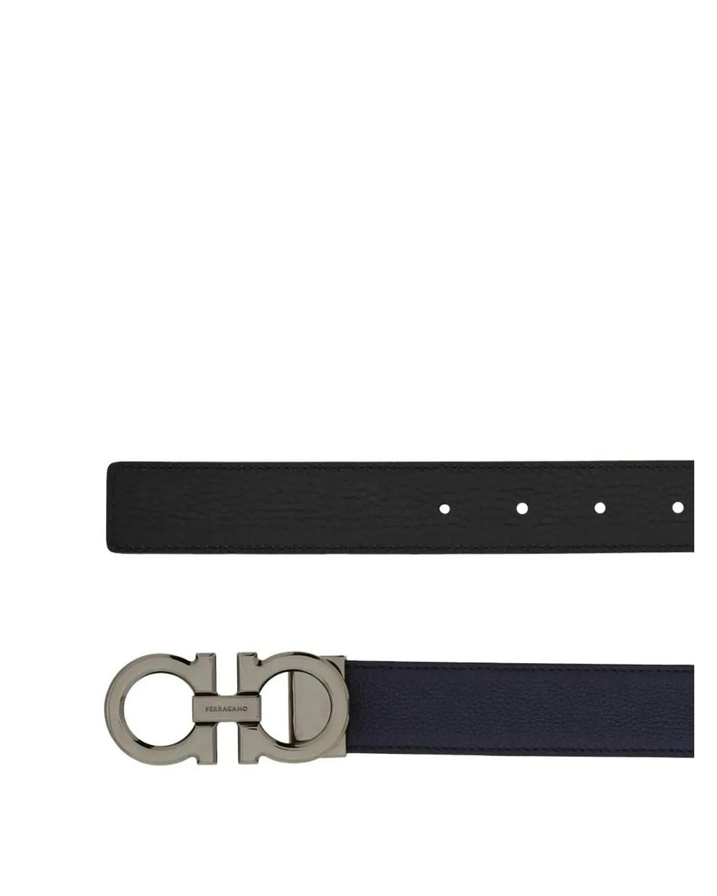 Ferragamo White Gancini Grained Leather Reversible Belt for men