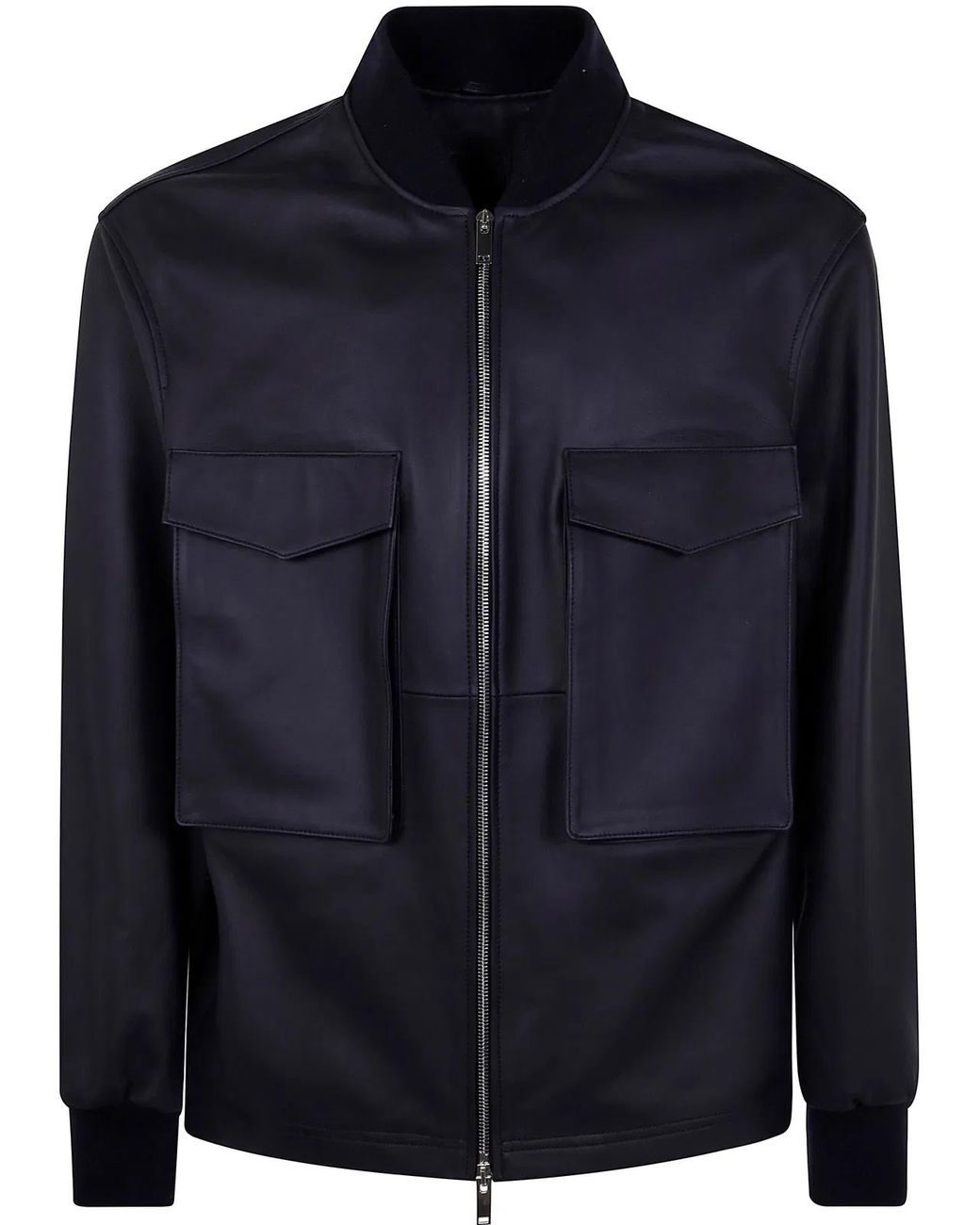 Desa Blue Leather Patch Pocket Bomber Jacket for men