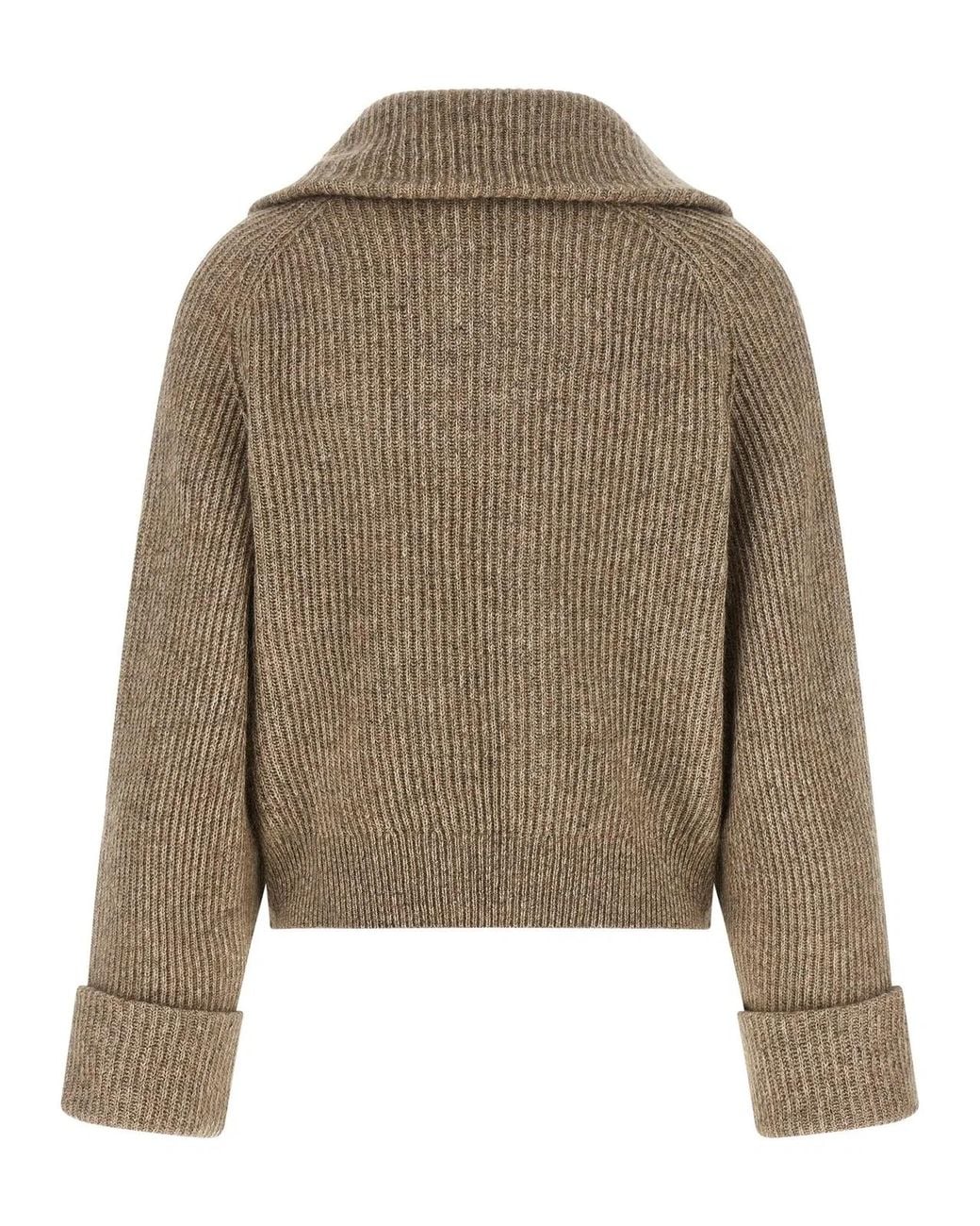 Brunello Cucinelli Natural 'Shiny Zipper Pull' Cardigan