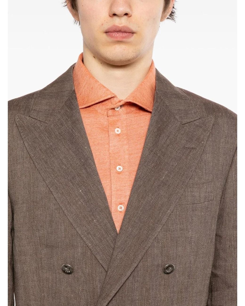 Brunello Cucinelli Brown Linen Wool Coat for men