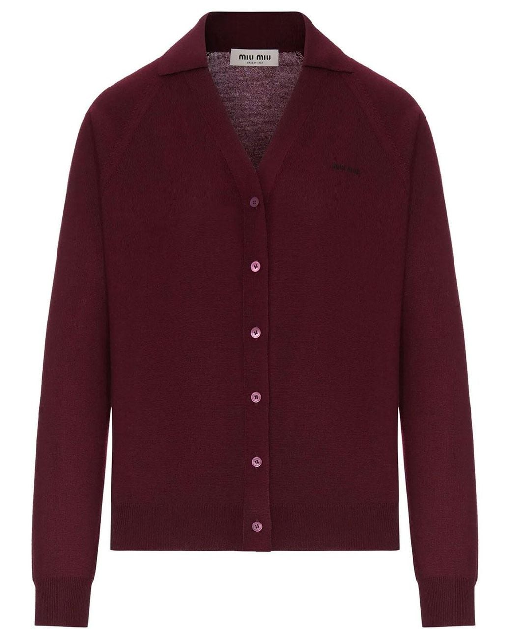 Miu Miu Red Virgin Wool Cardigan With A Collar