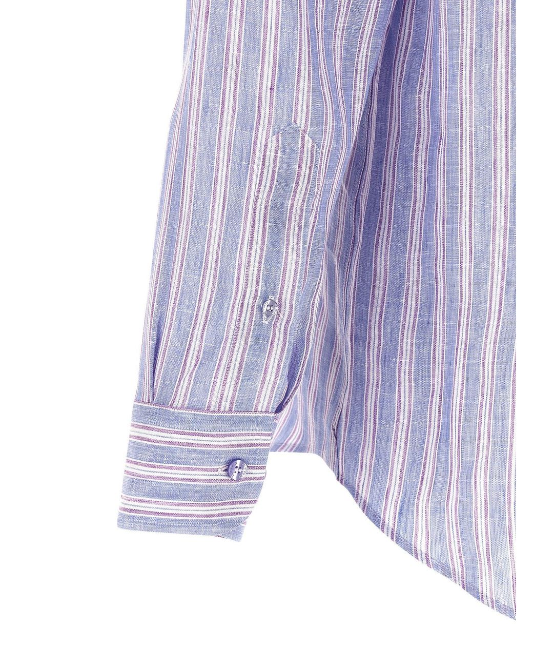 Etro Blue Striped Linen Shirt Shirt And Blouse for men