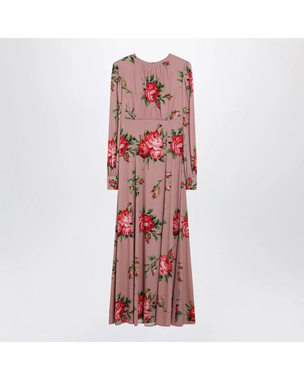 Dolce & Gabbana Red Dolce & Gabbana Crêpe Dress With Bouquet Print By Dolce & Gabbana
