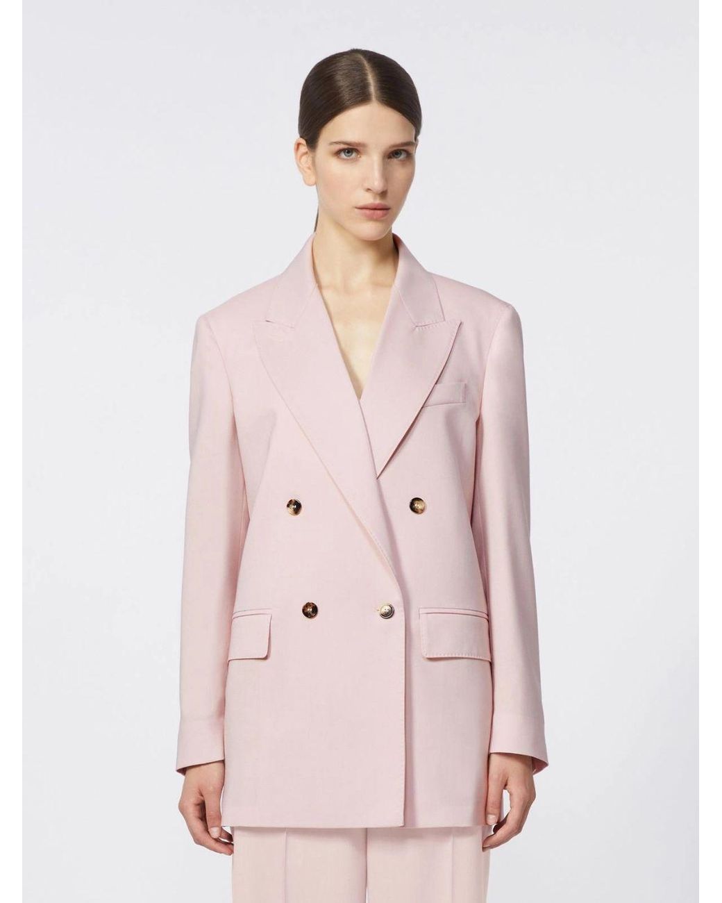 Max Mara Pink Double-Breasted Wool, Mohair And Silk Blazer