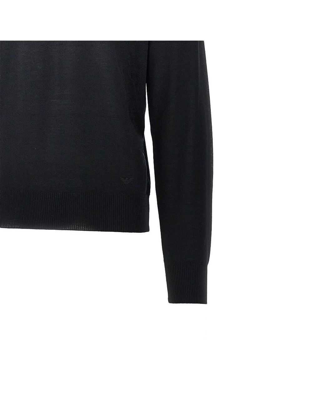 Emporio Armani Black Virgin Wool Turtleneck With Eagle Embroidery for men