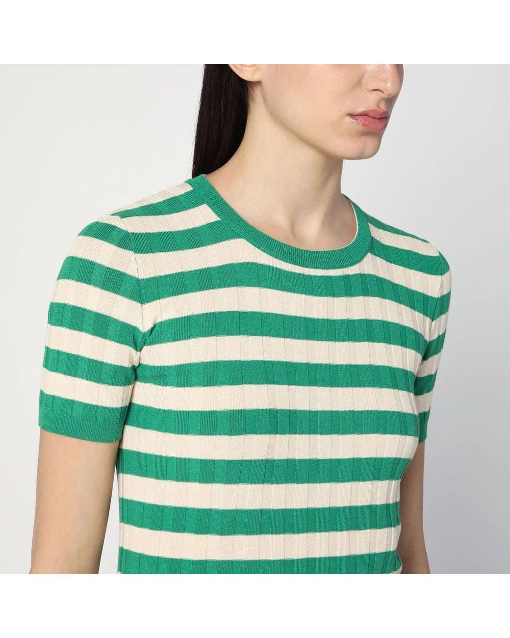 Roberto Collina Green Ivory Striped Sweater