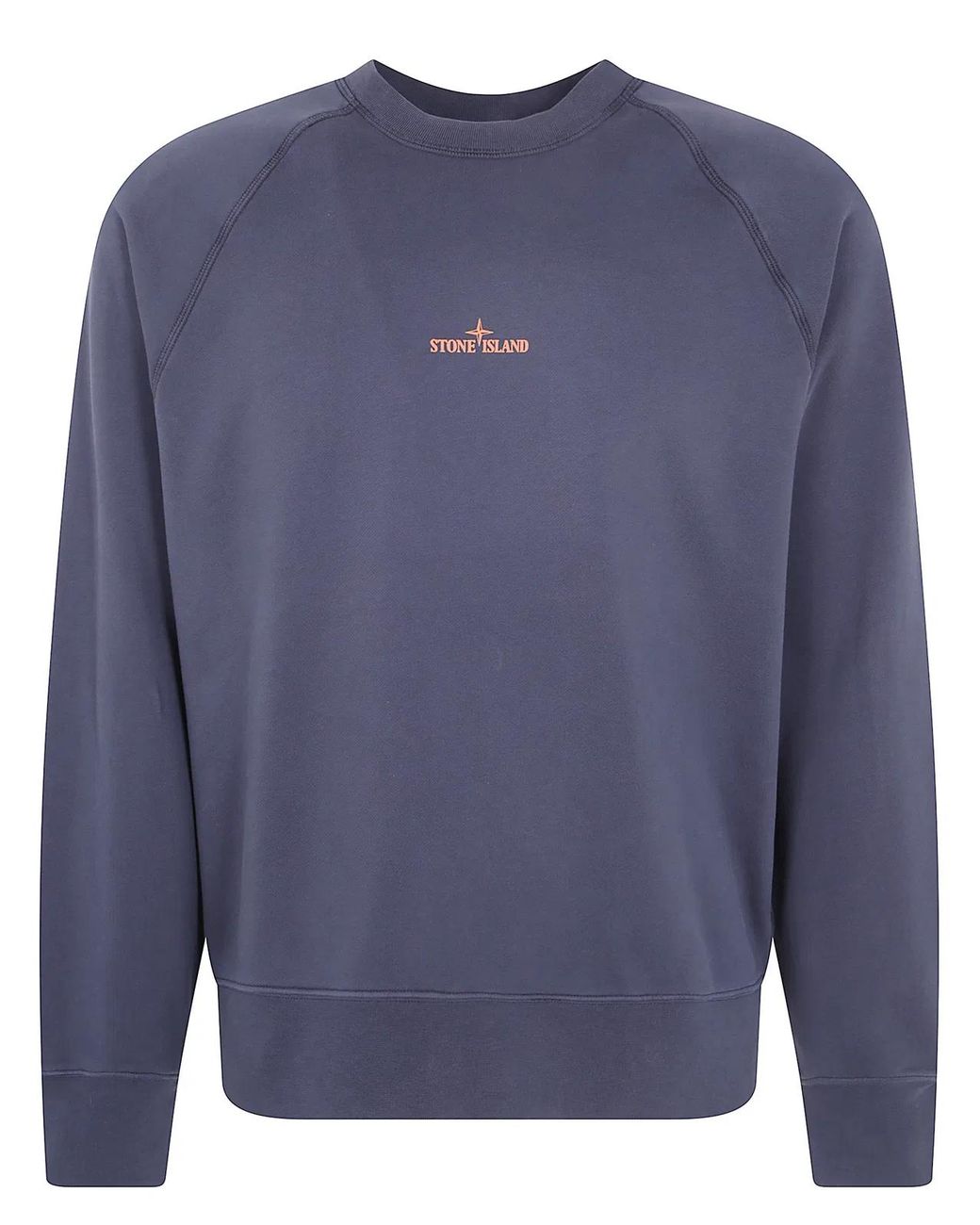 Stone Island Blue Cotton Crew Neck Sweatshirt With Oversized Compass Back Print for men