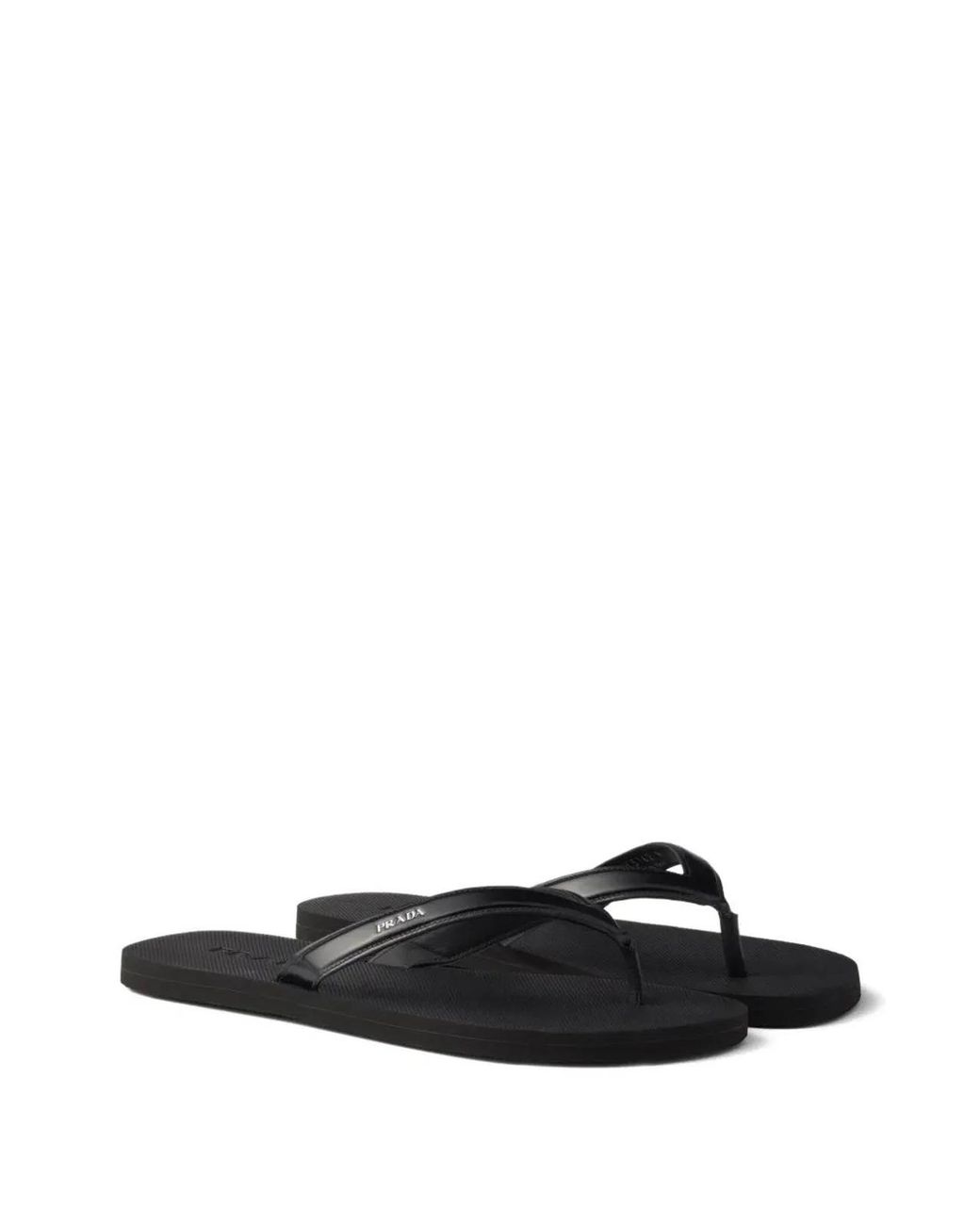 Prada White Logo Embossed Leather Flip Flop Sandals