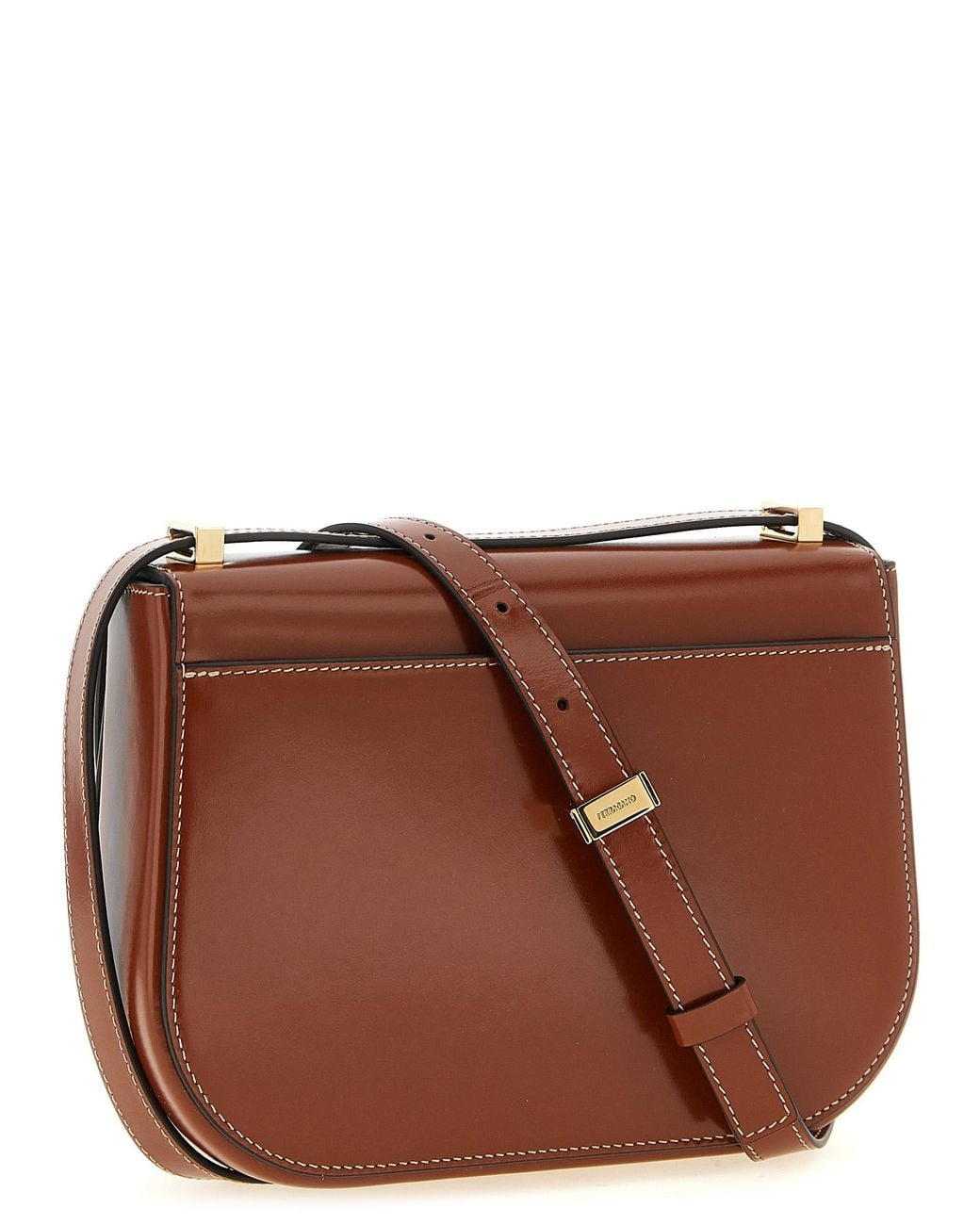 Ferragamo Brown 'Double Gancini' Closure Shoulder Bag