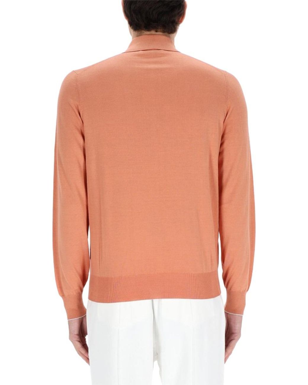Brunello Cucinelli Orange Cotton Knit Polo Shirt for men
