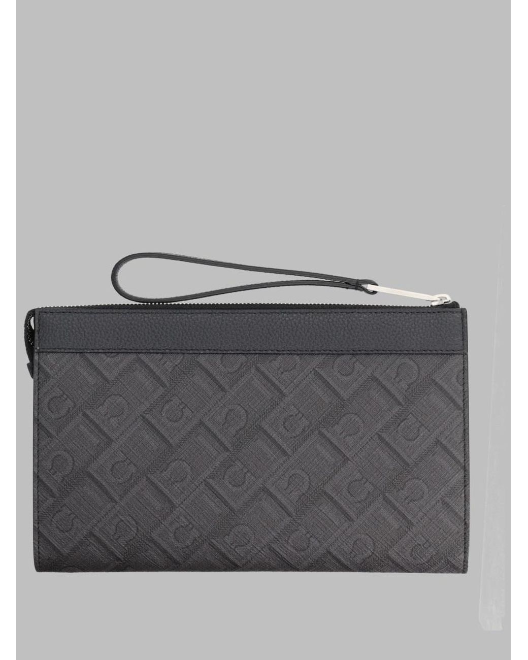 Ferragamo Gray Luxury Leather Clutch For for men
