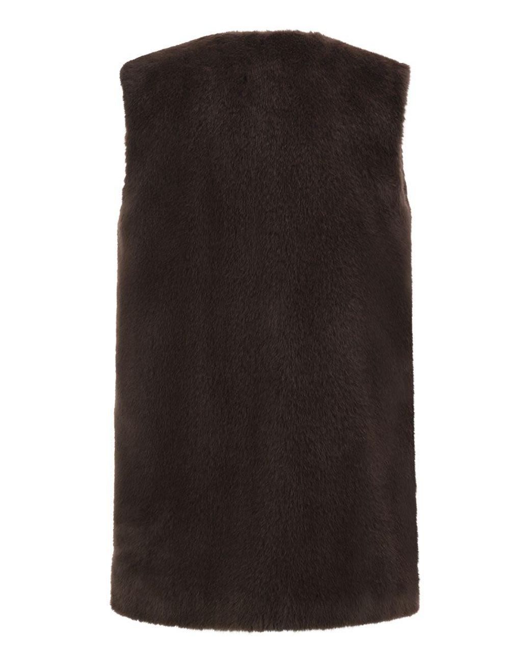 Herno Black Long Faux Fur-Effect Gilet With Round Neckline