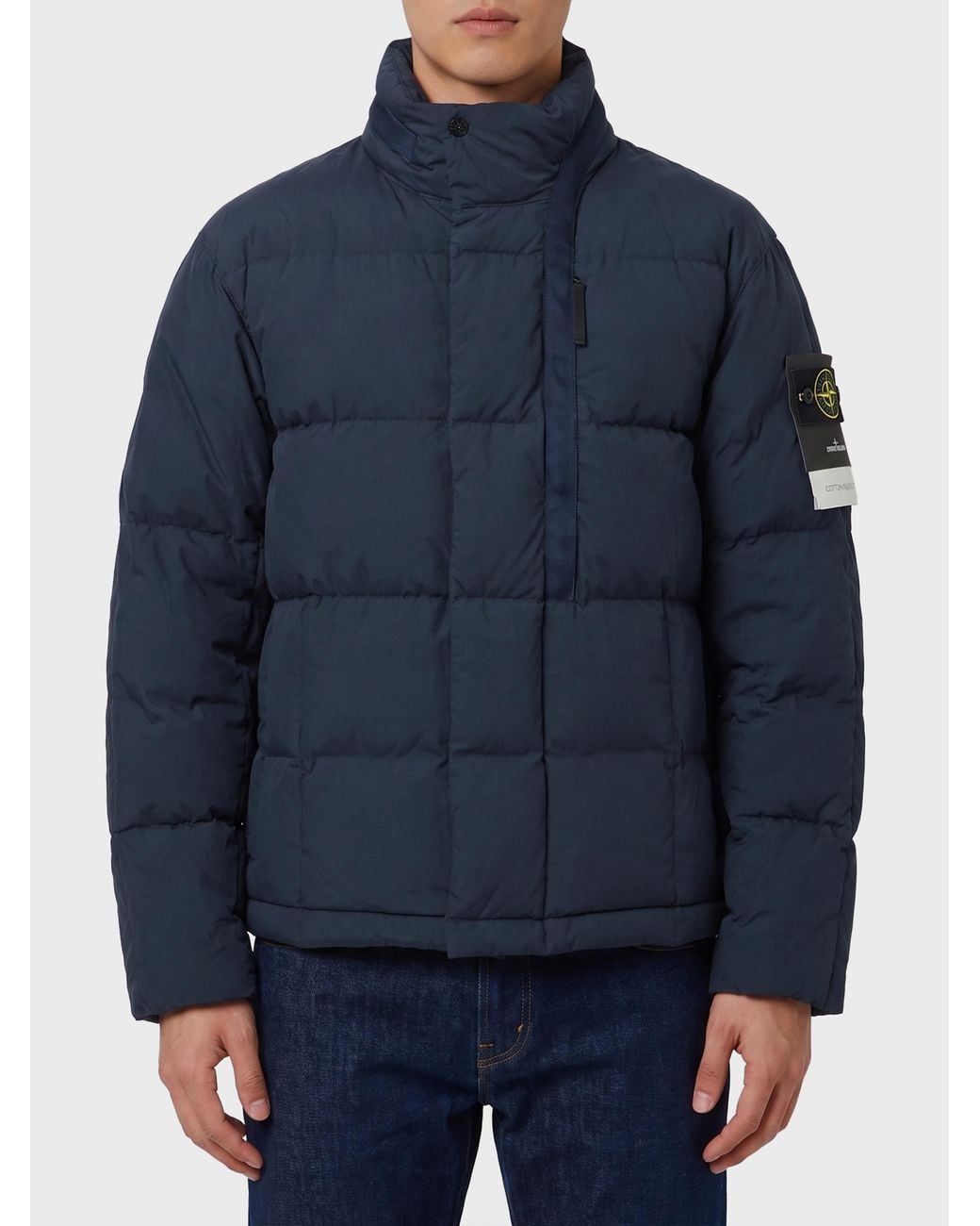 Stone Island Blue Down Jacket With Removable-Hood for men