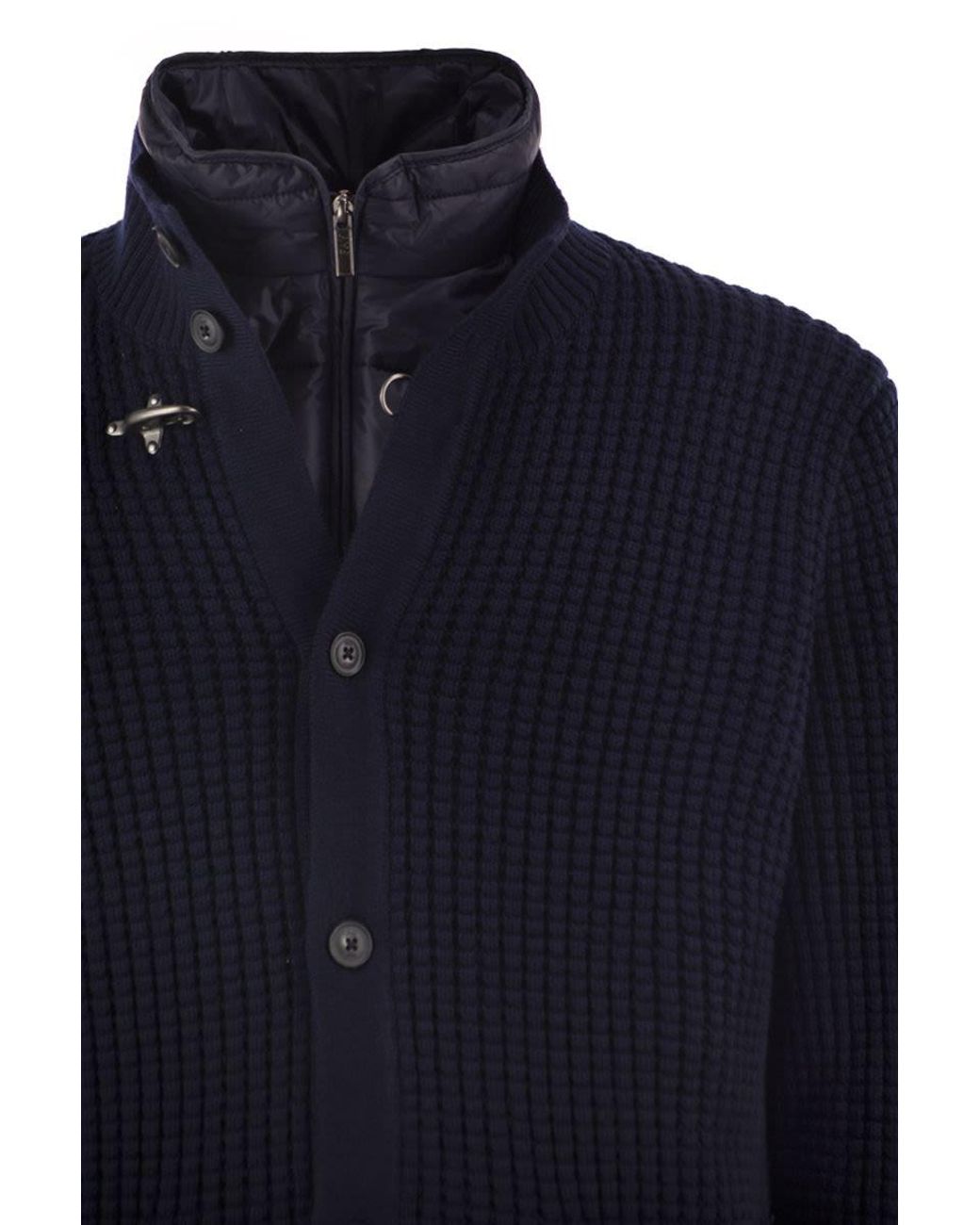Fay Blue Wool Cardigan With Removable Padded Gilet for men