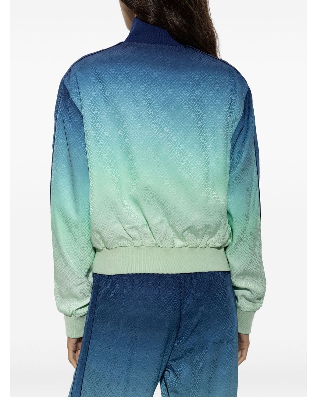Casablanca Blue Monogram-Jacquard Zip-Up Sweatshirt