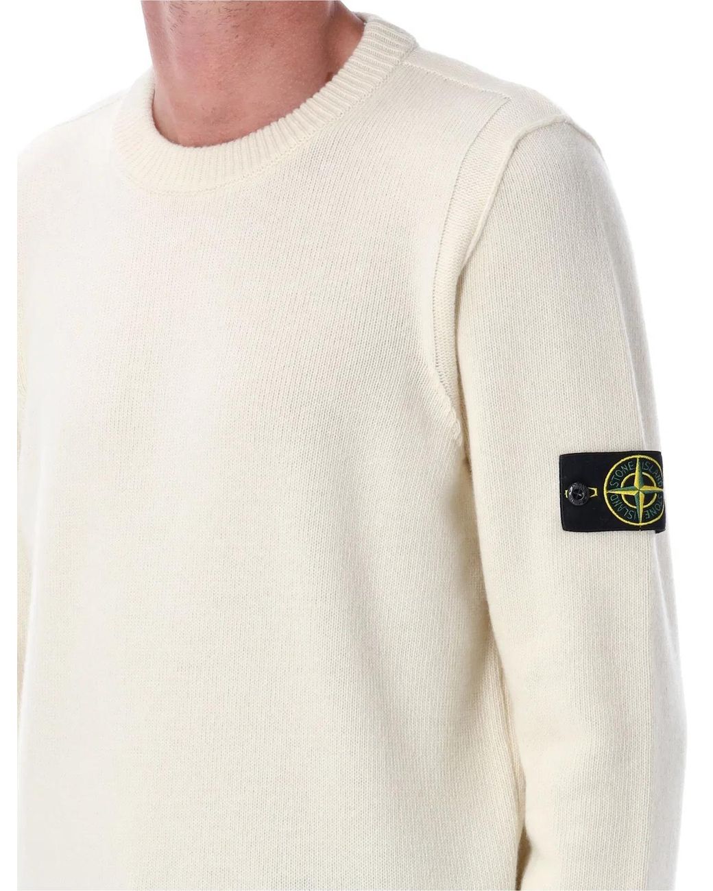 Stone Island White Wool Crewneck Jumper for men