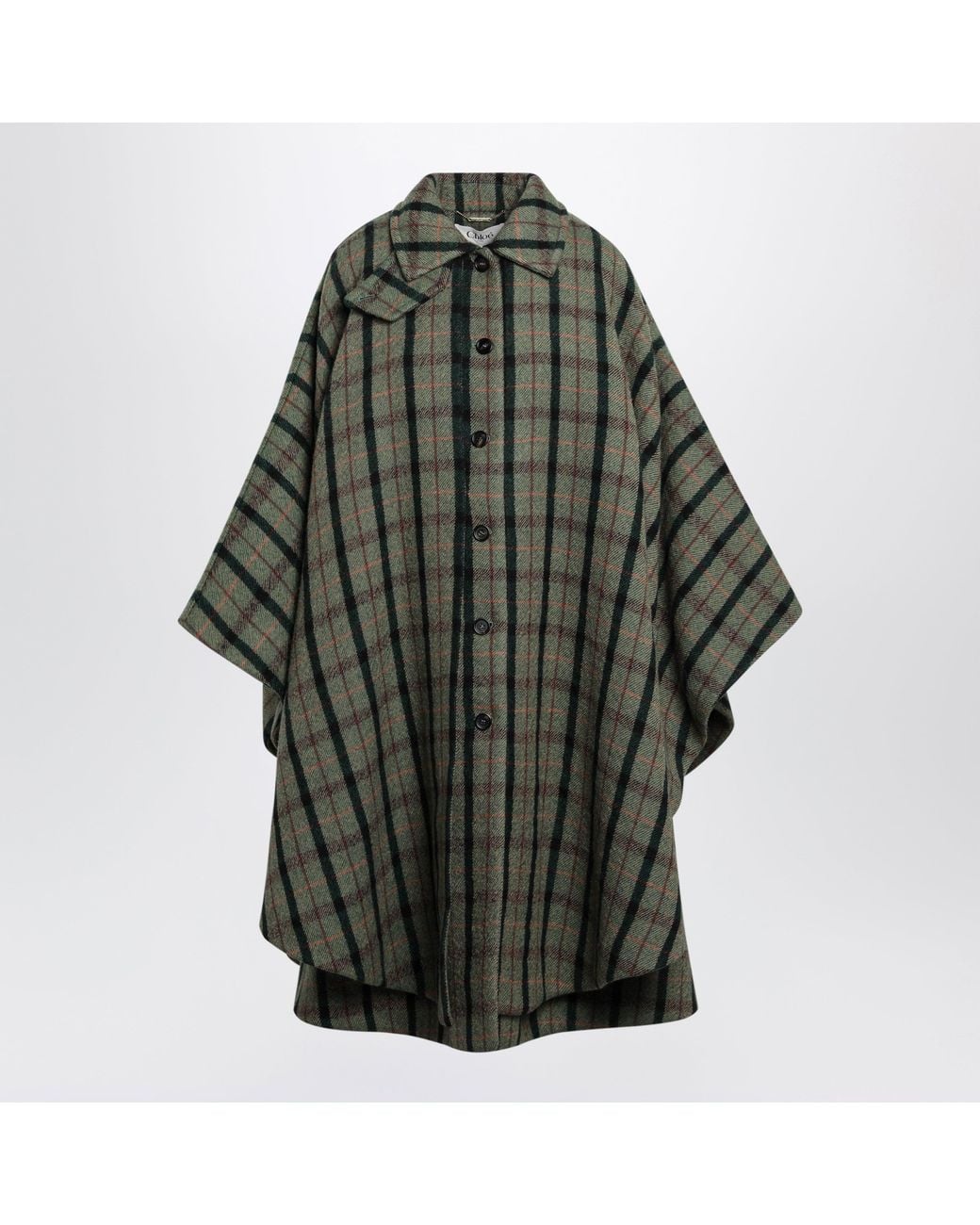 Chloé Green Check Cape Coat